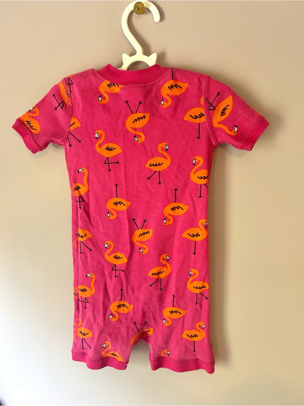 Hanna Andersson pink Flamingo short sleeve bodysuit pajamas - Picture 2 of 3